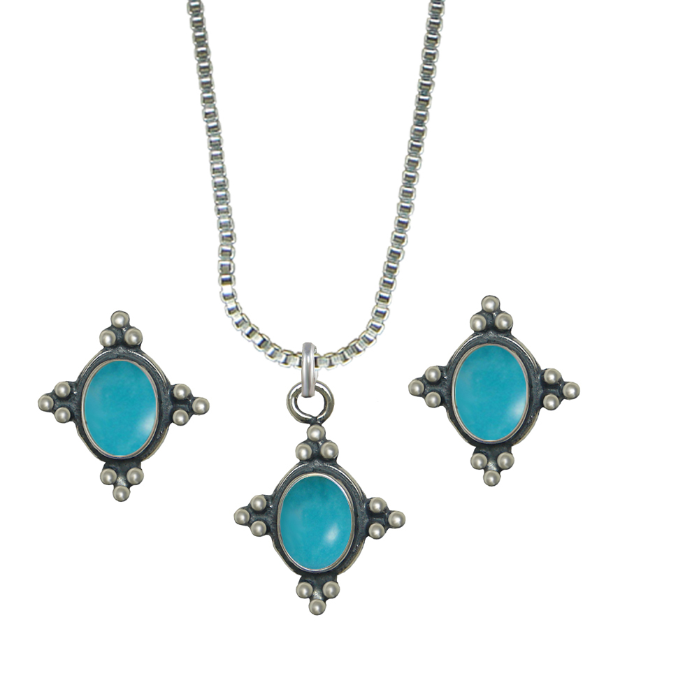 Sterling Silver Petite Necklace Earrings Set Turquoise